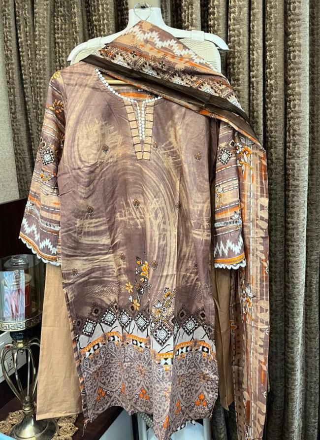 Cotton Brown Traditional Wear Printed Readymade Pakistani Suit